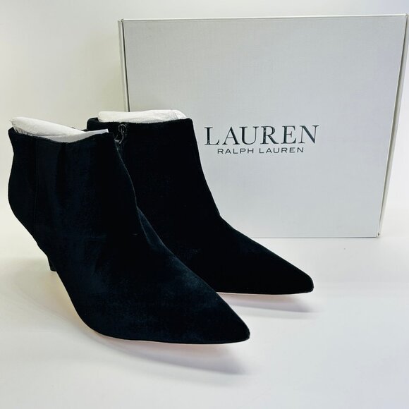 Lauren Ralph Lauren Lizie Velvet Ankle Boot Size 11B Suede Leather Black - Picture 1 of 16